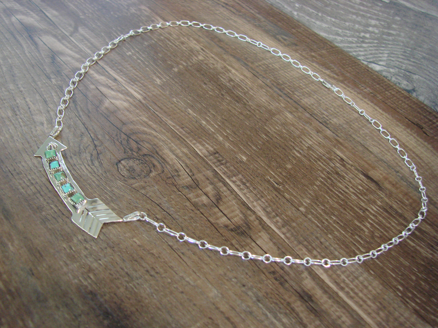 Native American Sterling Silver & Turquoise Arrow Link Necklace by Johnson