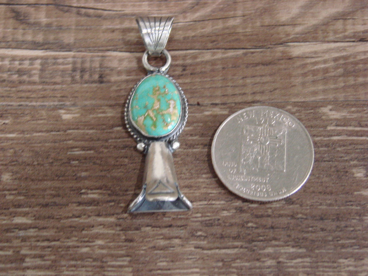 Native American Sterling Silver & Turquoise Squash Blossom Pendant by Betone