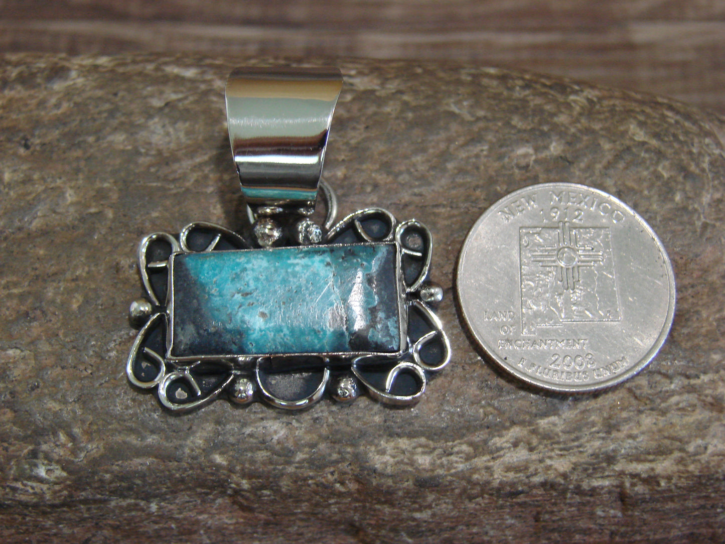 Native American Navajo Nickel Silver & Turquoise Pendant - Cleveland