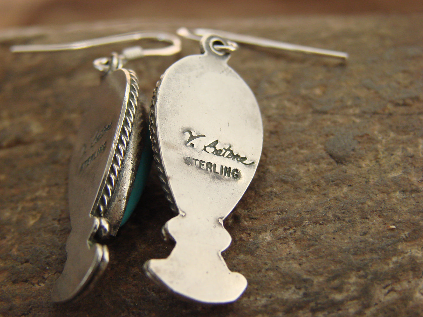 Native American Sterling Silver & Turquoise Dangle Earrings - Betone