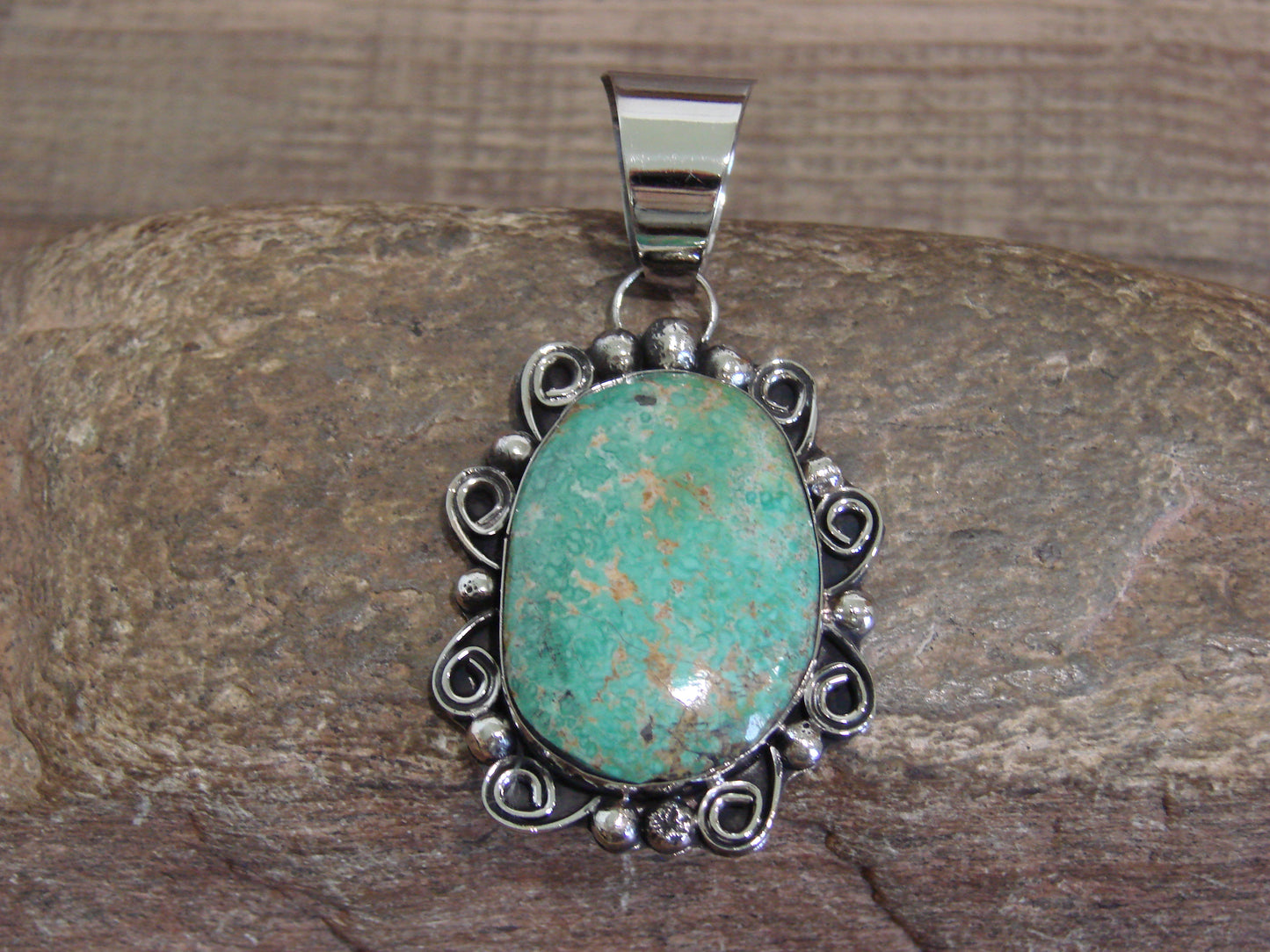 Native American Nickel Silver & Turquoise Pendant - Cleveland