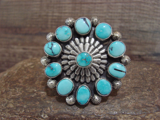 Native American Sterling Silver & Turquoise Cluster Ring - Lewis - Size 10