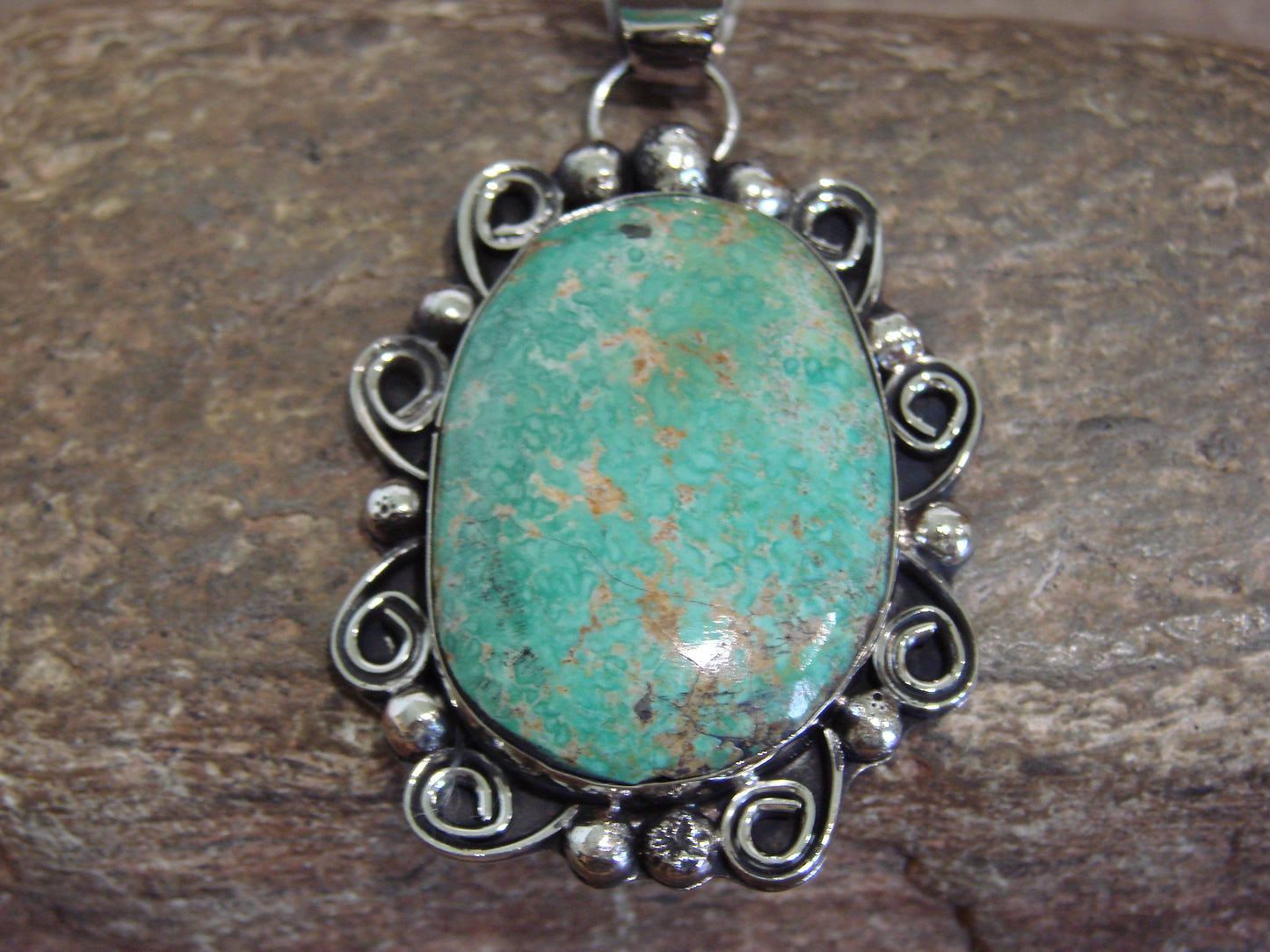 Native American Nickel Silver & Turquoise Pendant - Cleveland