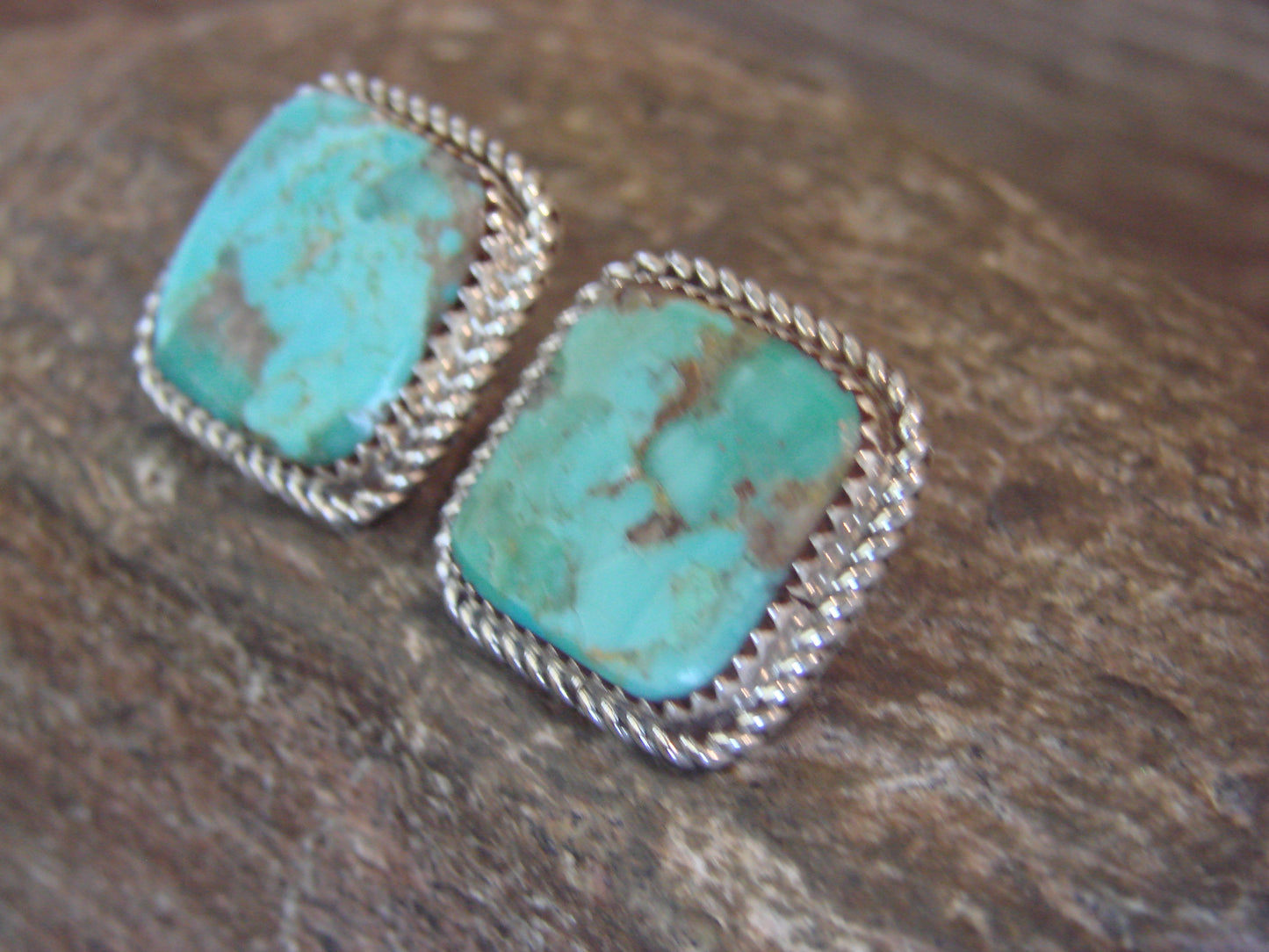 Native American Sterling Silver & Turquoise Post Earrings - Larry