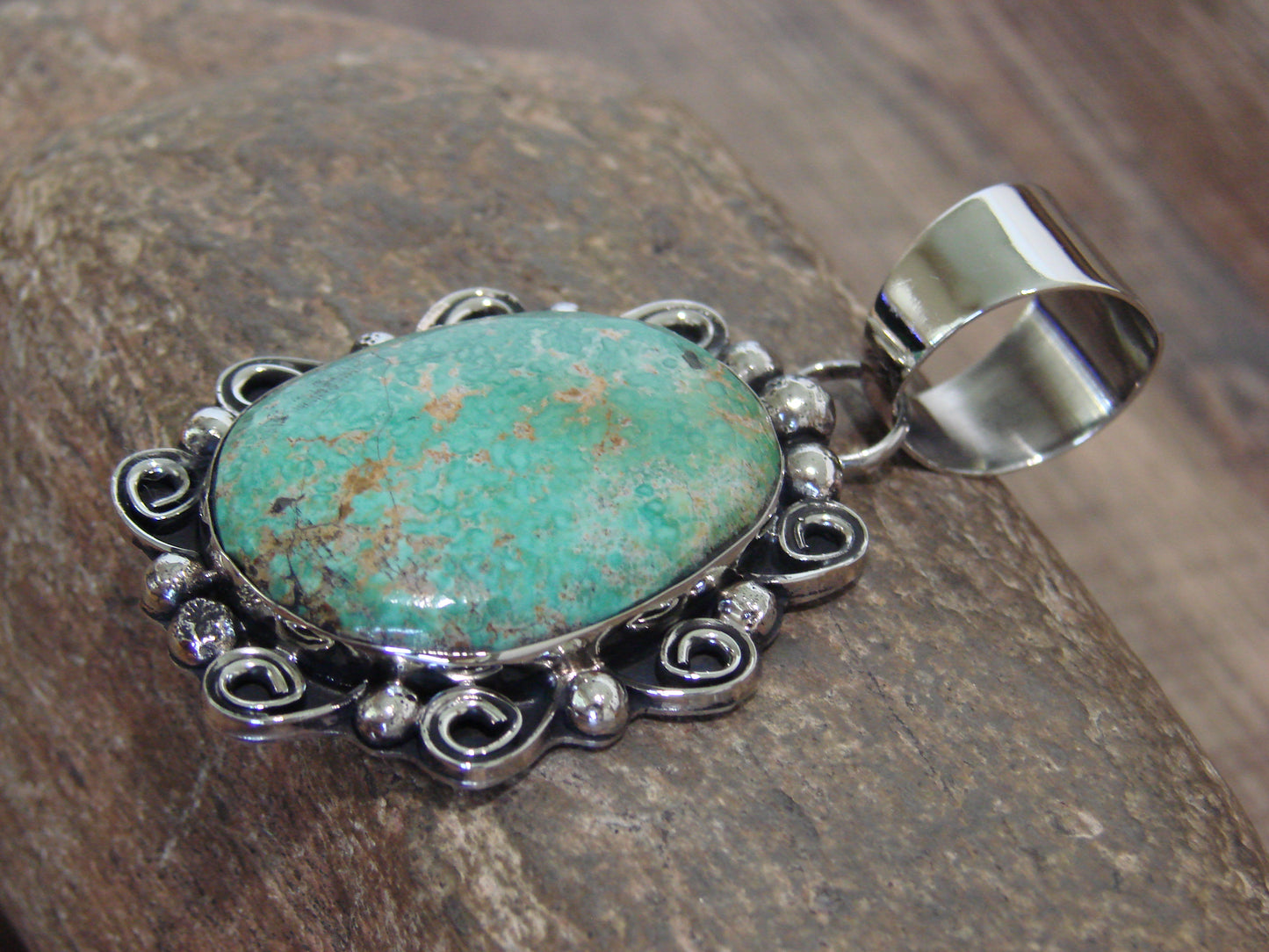 Native American Nickel Silver & Turquoise Pendant - Cleveland