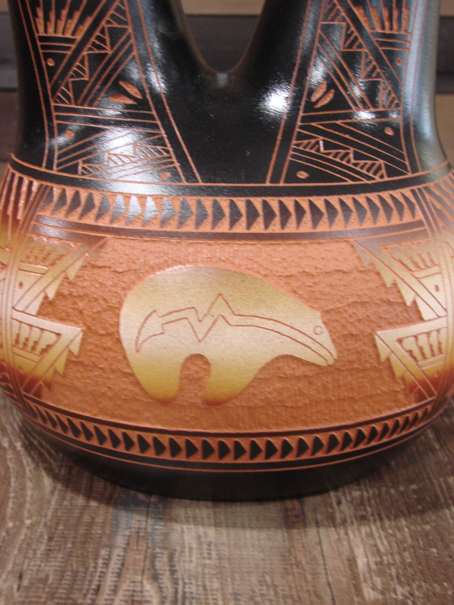 Native American Hand Etched Bear Wedding Vase by Aragon