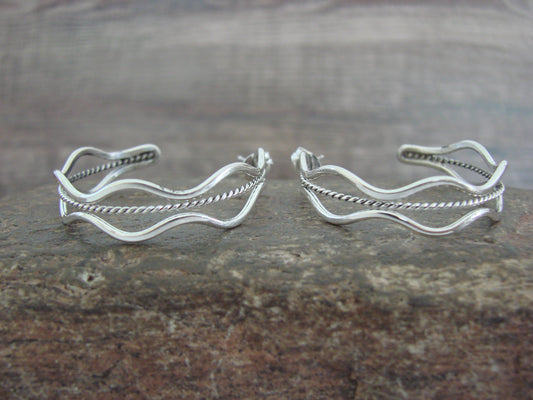 Native American Indian Sterling Silver 1 1/4" Twisted Hoop Earrings by Tahe