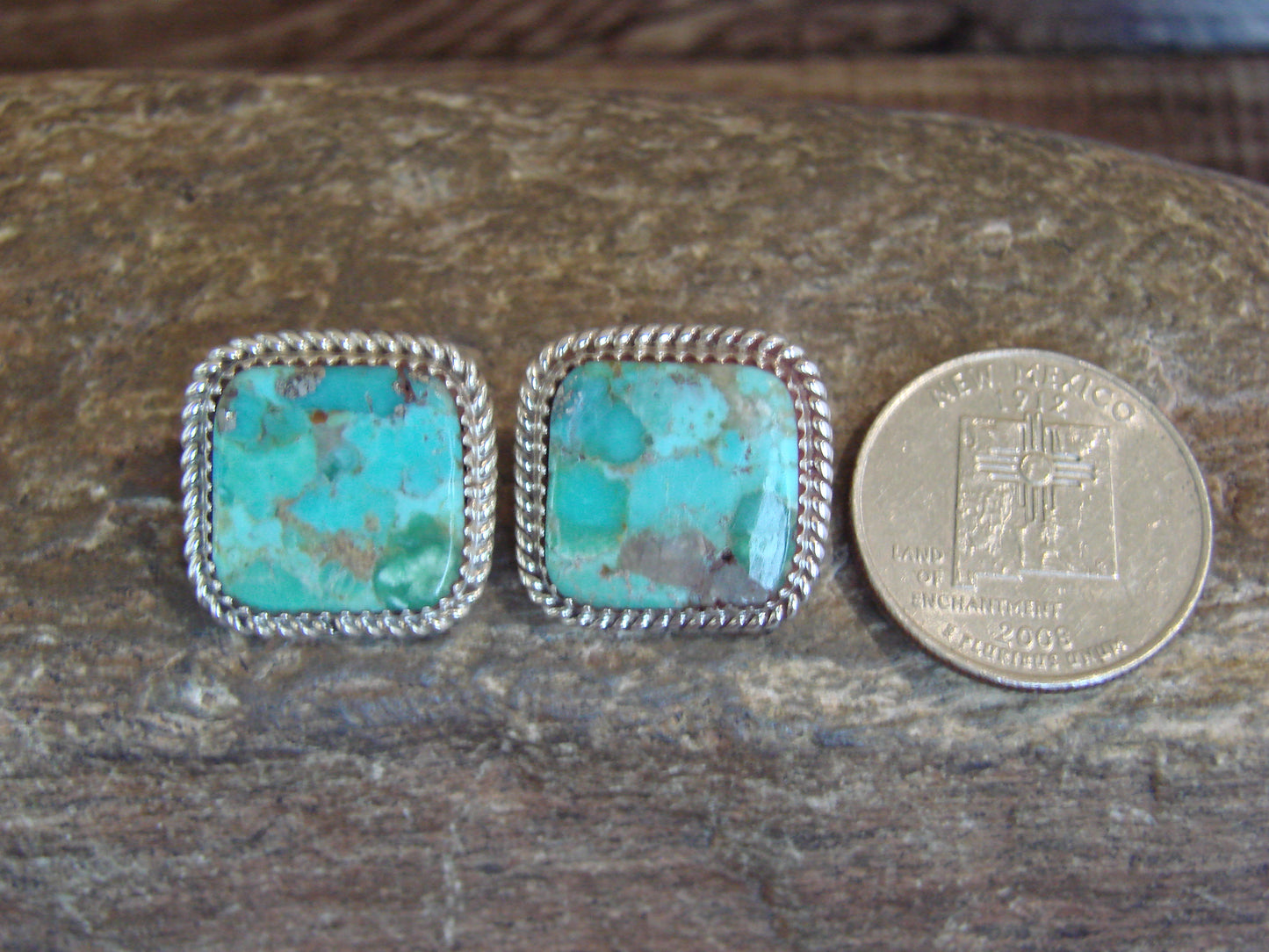 Native American Sterling Silver & Turquoise Post Earrings - Larry