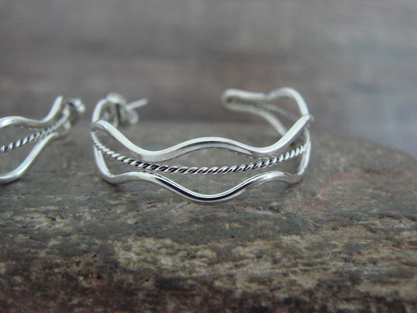 Native American Indian Sterling Silver 1 1/4" Twisted Hoop Earrings by Tahe