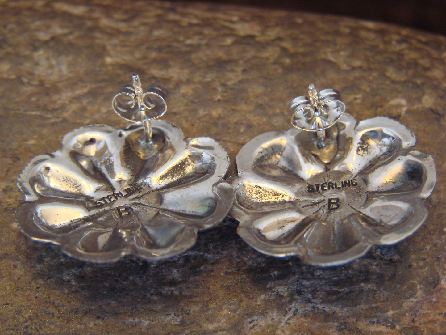 Native American Sterling Silver & Turquoise Concho Post Earrings - Begay