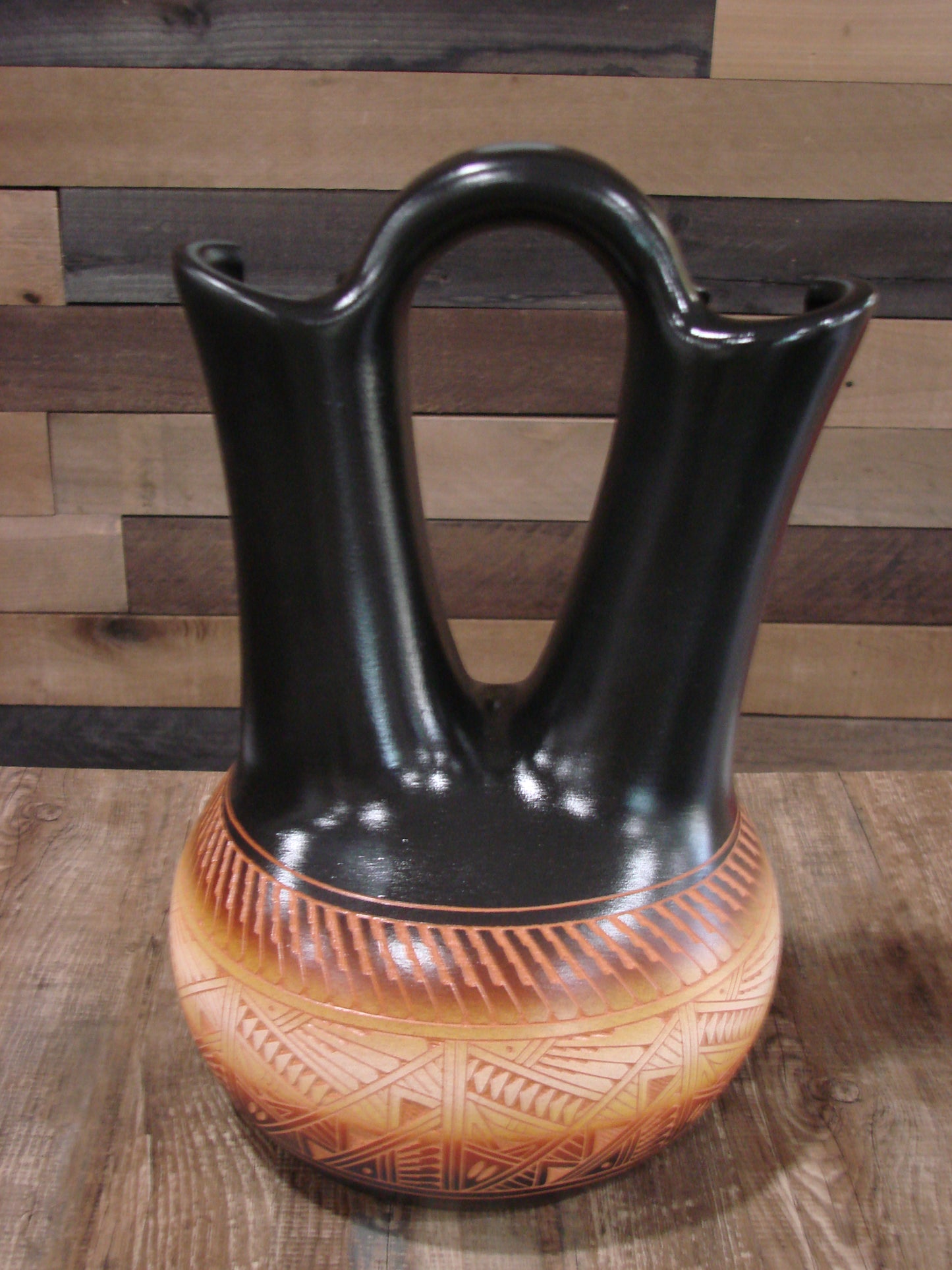 Native American Hand Etched Bear Wedding Vase by Aragon