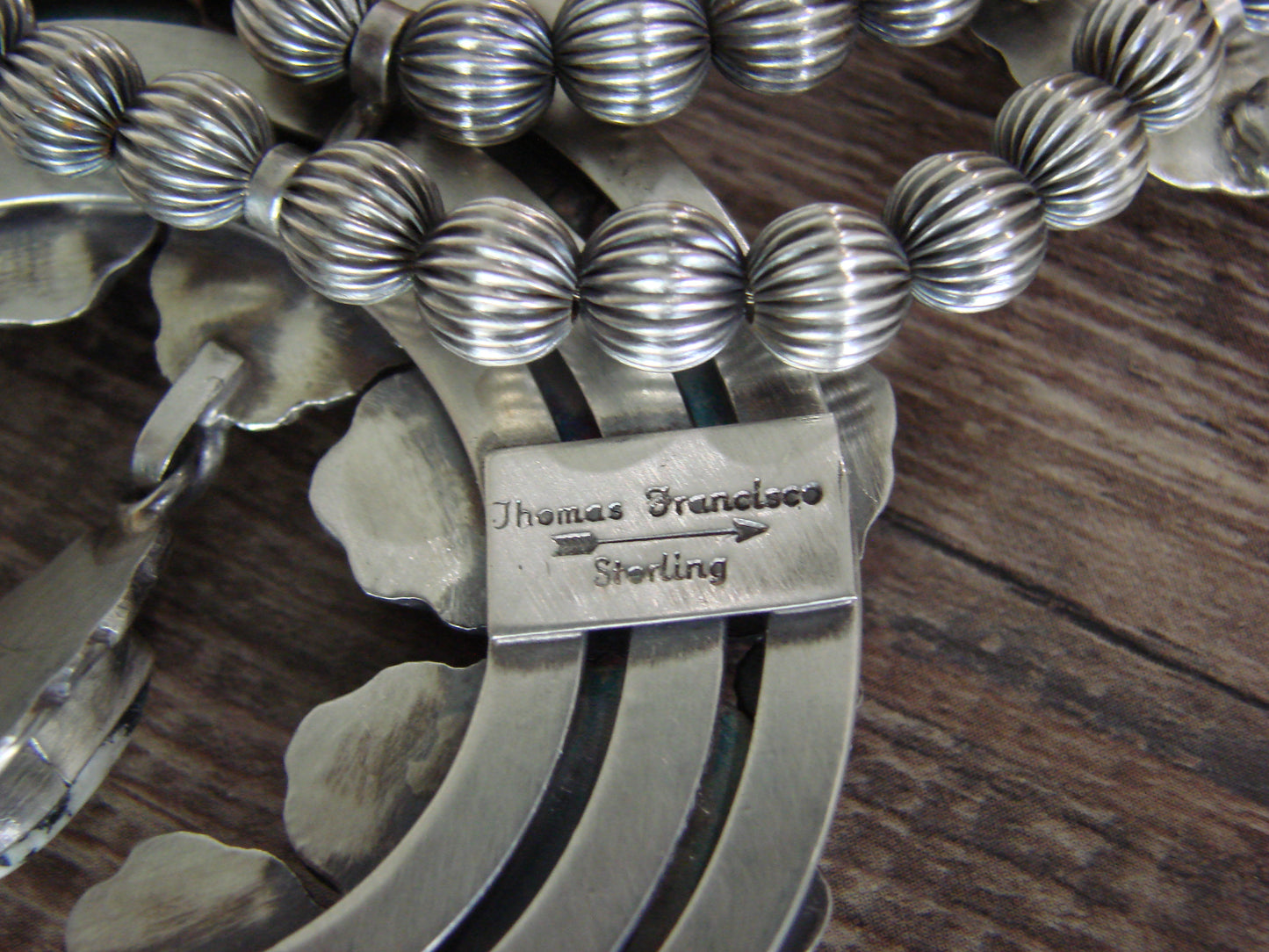 Native American Sterling Silver & White Buffalo Turquoise Squash Blossom Set by Francisco