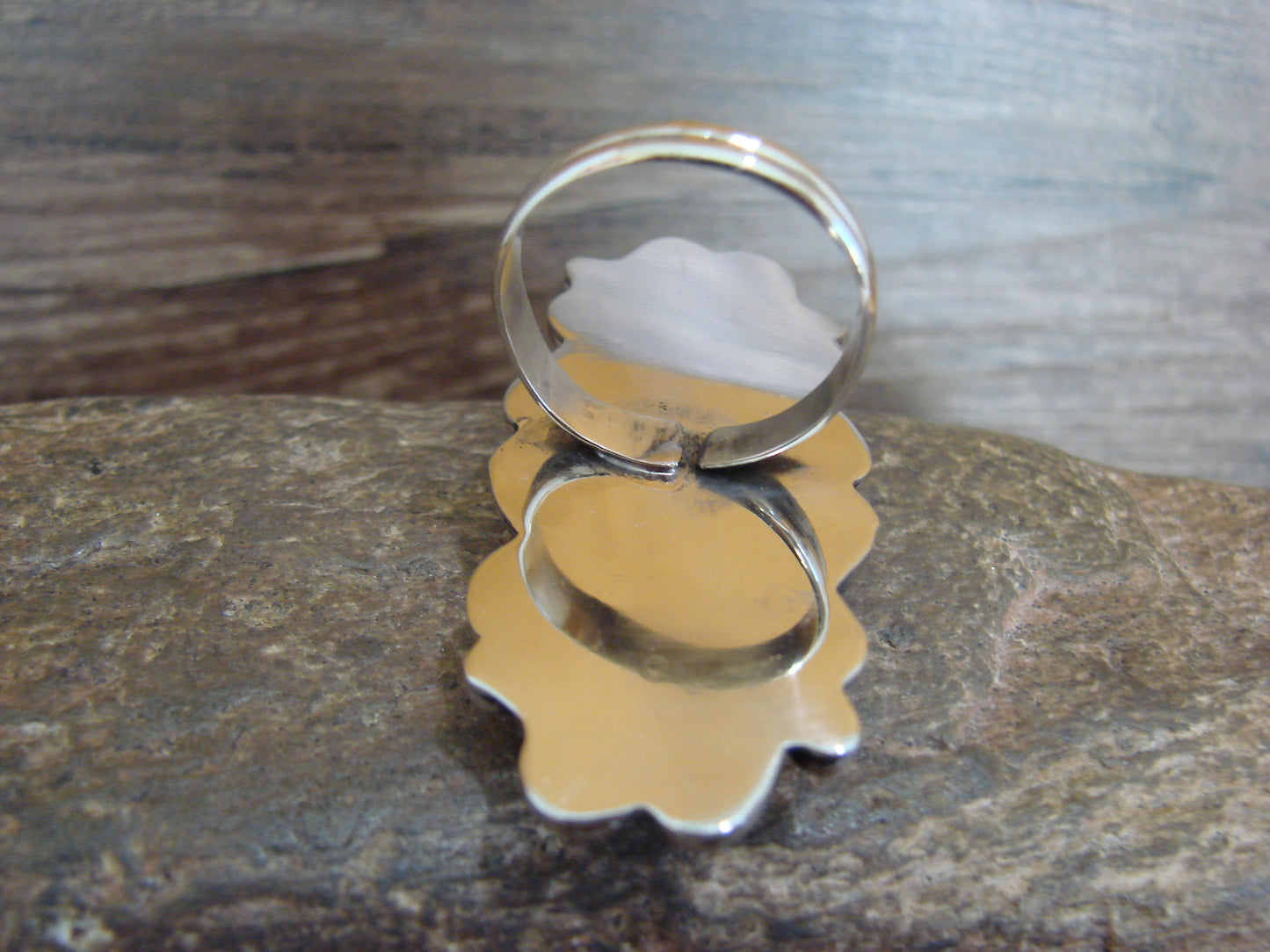 Native American Nickel Silver & Turquoise Adjustable Ring by Cleveland - Size 8 - 10