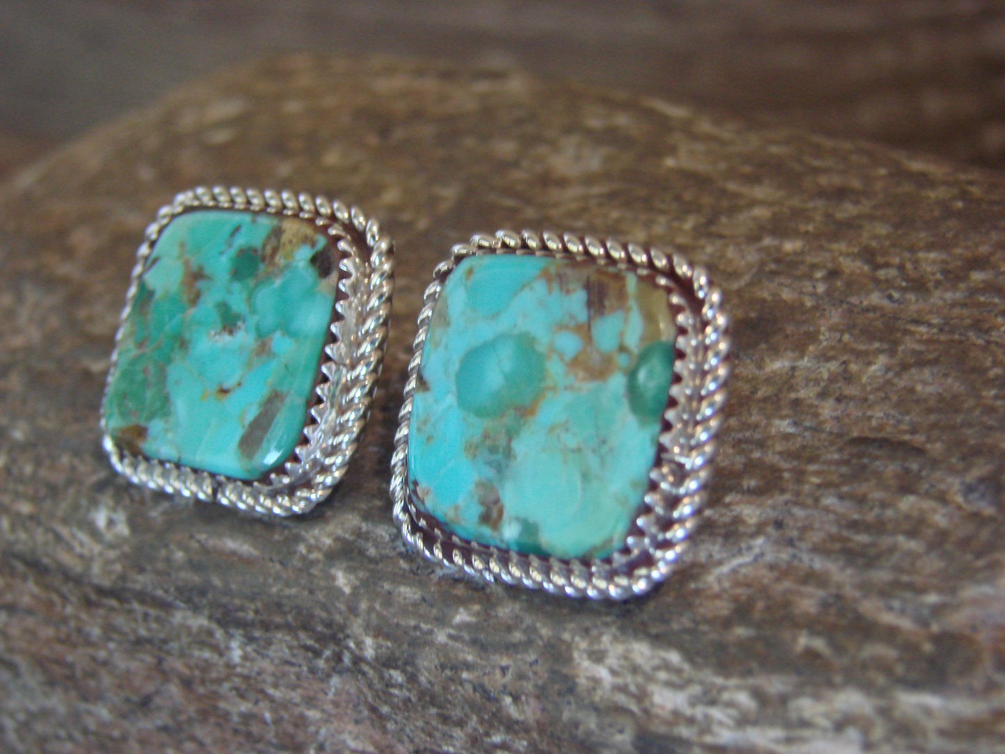 Native American Sterling Silver & Turquoise Post Earrings - Larry