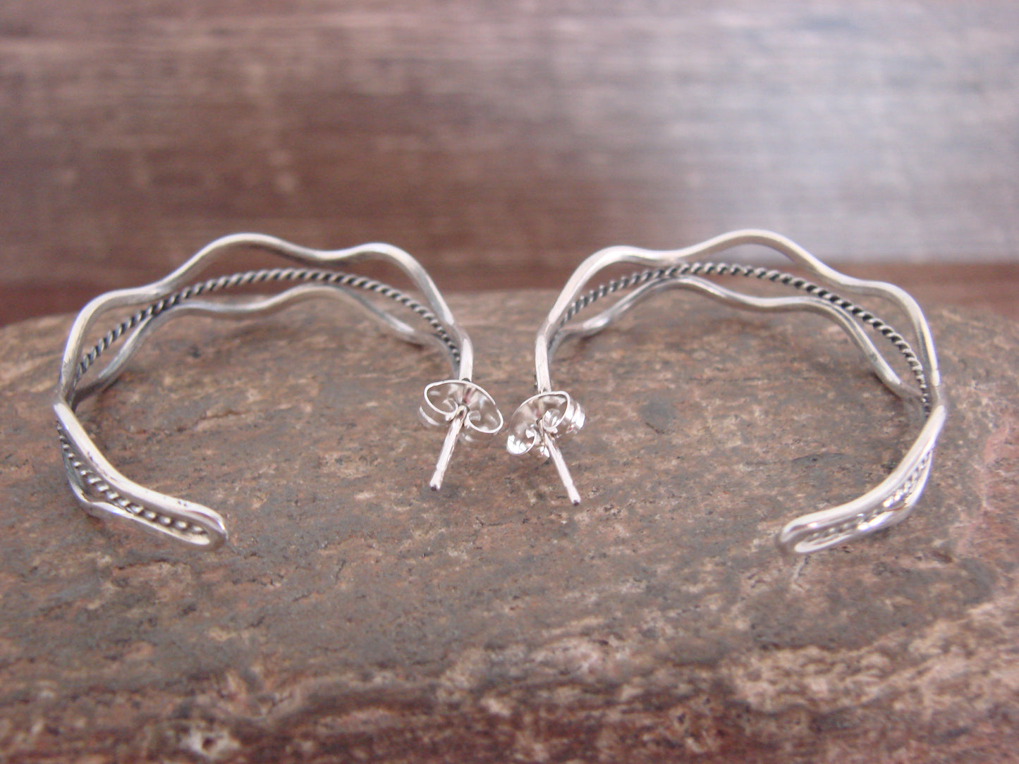 Native American Indian Sterling Silver 1 1/4" Twisted Hoop Earrings by Tahe