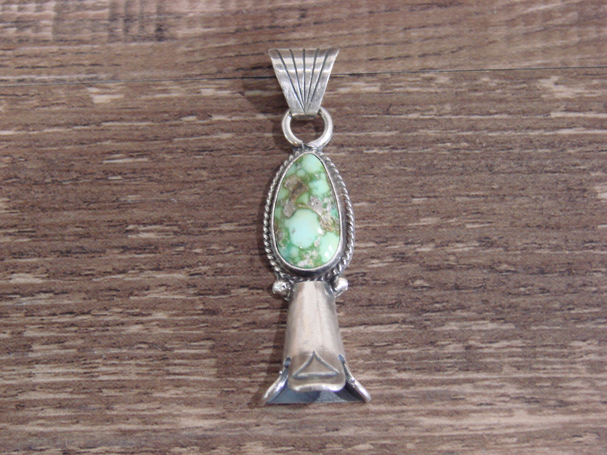 Native American Sterling Silver & Turquoise Squash Blossom Pendant by Betone