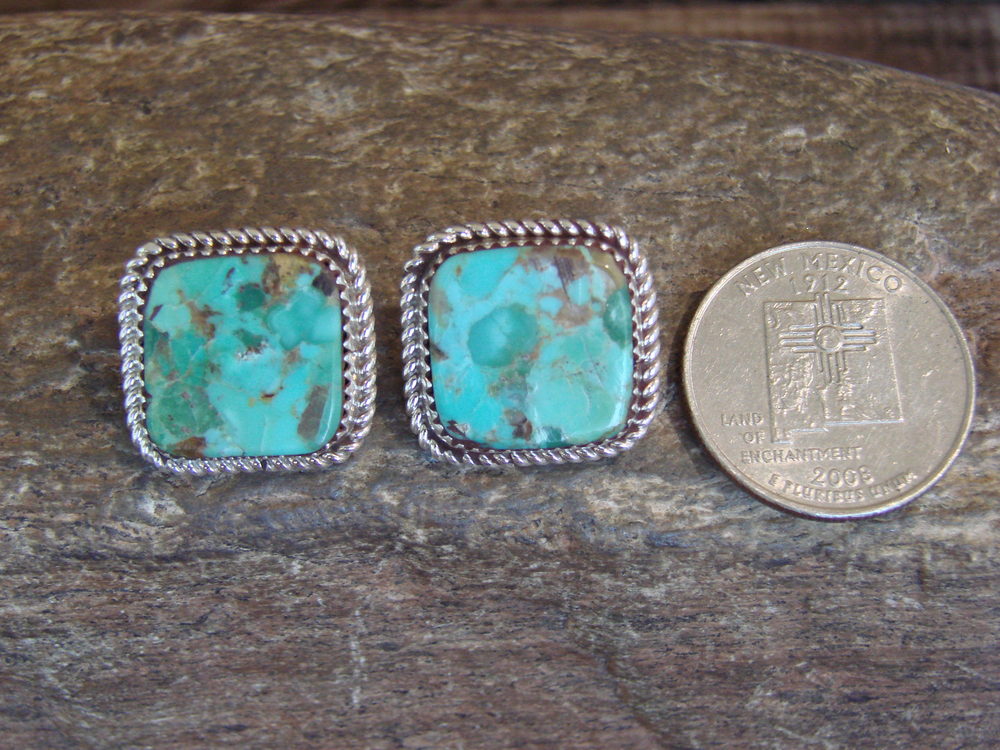 Native American Sterling Silver & Turquoise Post Earrings - Larry
