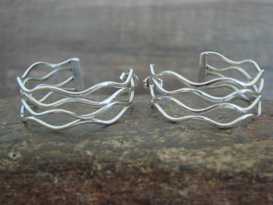 Native American Indian Sterling Silver 1 1/4" Hoop Earrings by Tahe