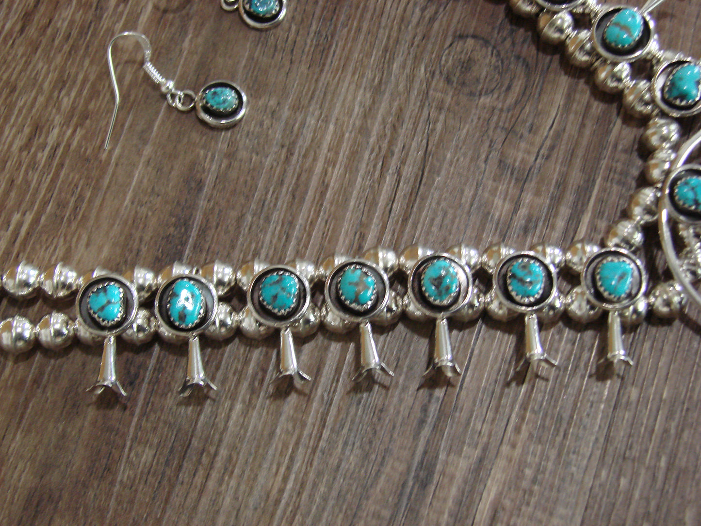 Native American Sterling Silver Turquoise Squash Blossom Set by Garcia