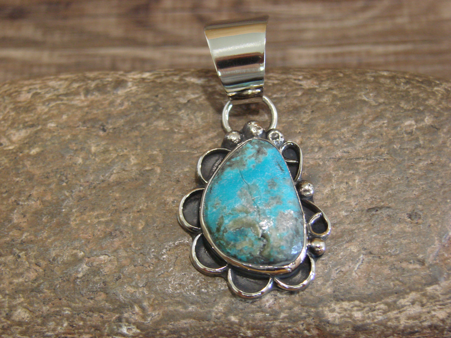 Native American Navajo Nickel Silver & Turquoise Pendant - Cleveland