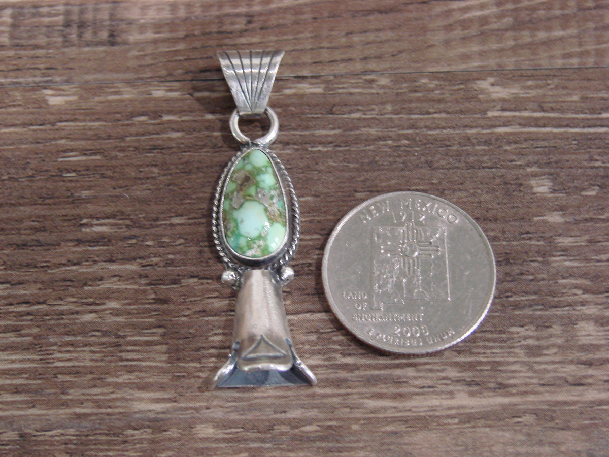 Native American Sterling Silver & Turquoise Squash Blossom Pendant by Betone