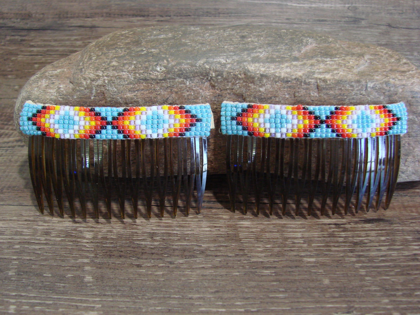 Native American Hand Beaded Hair Comb Set by Cleveland