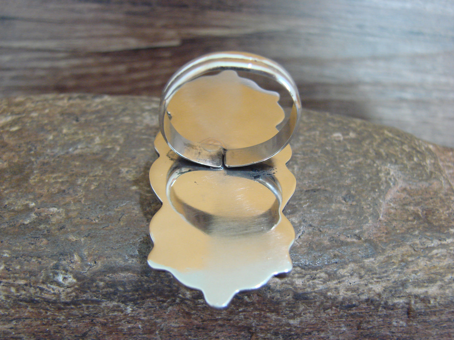 Native American Nickel Silver & Turquoise Adjustable Ring by Cleveland - Size 8 - 10