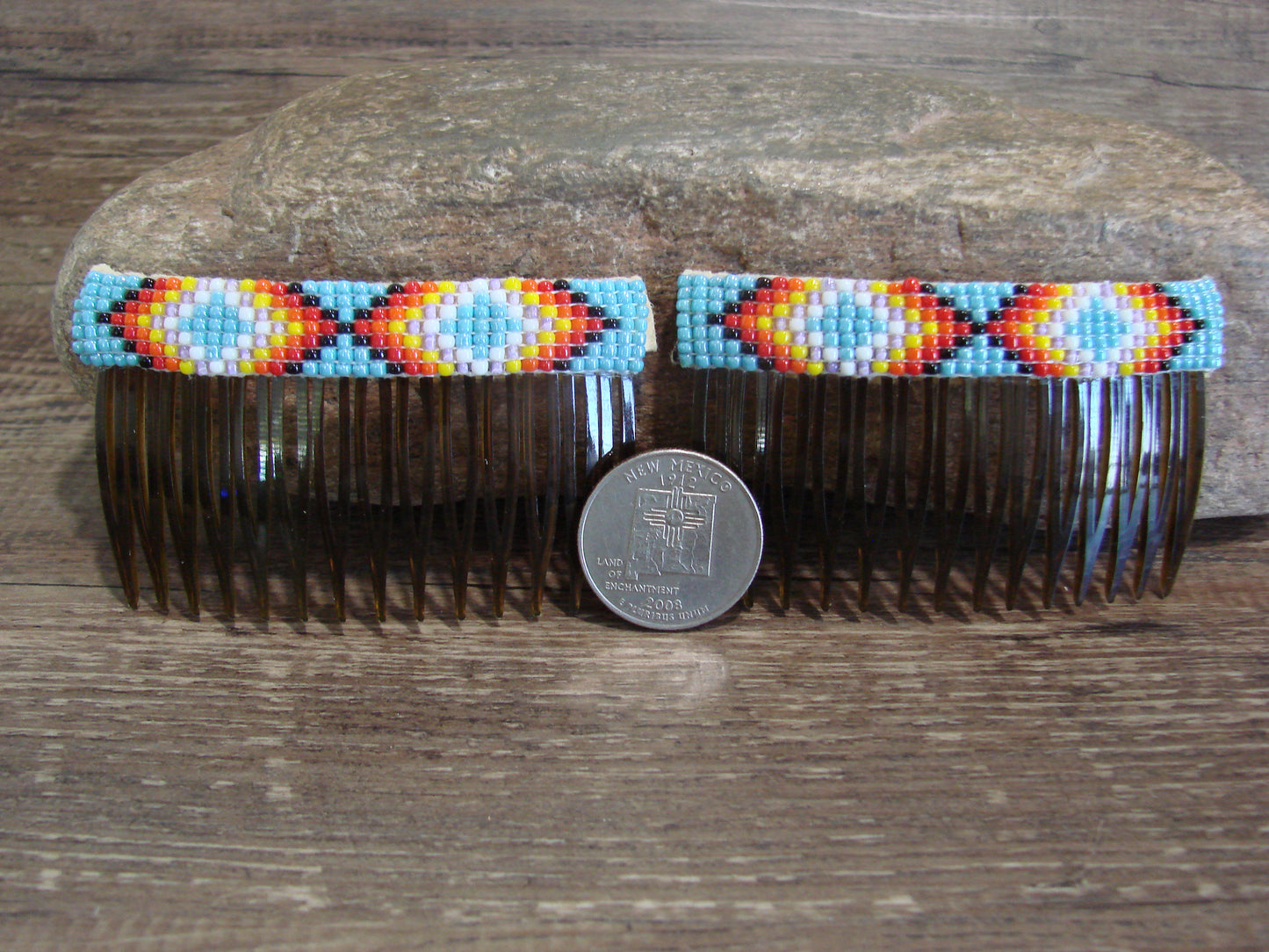 Native American Hand Beaded Hair Comb Set by Cleveland