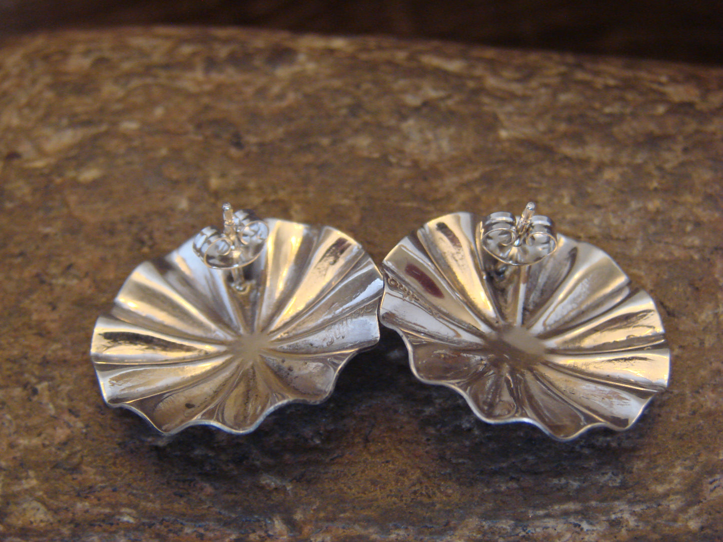 Native American Sterling Silver & Turquoise Concho Post Earrings by Soce