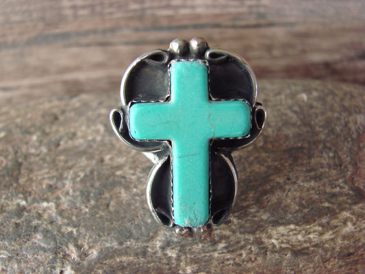 Native American Nickel Silver & Turquoise Cross Ring by Tolta - Size 6
