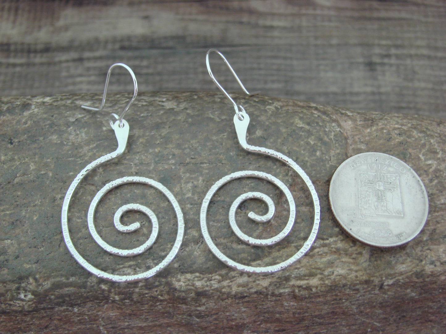 Native American  Sterling Silver Swirl Dangle Earrings - Jamon