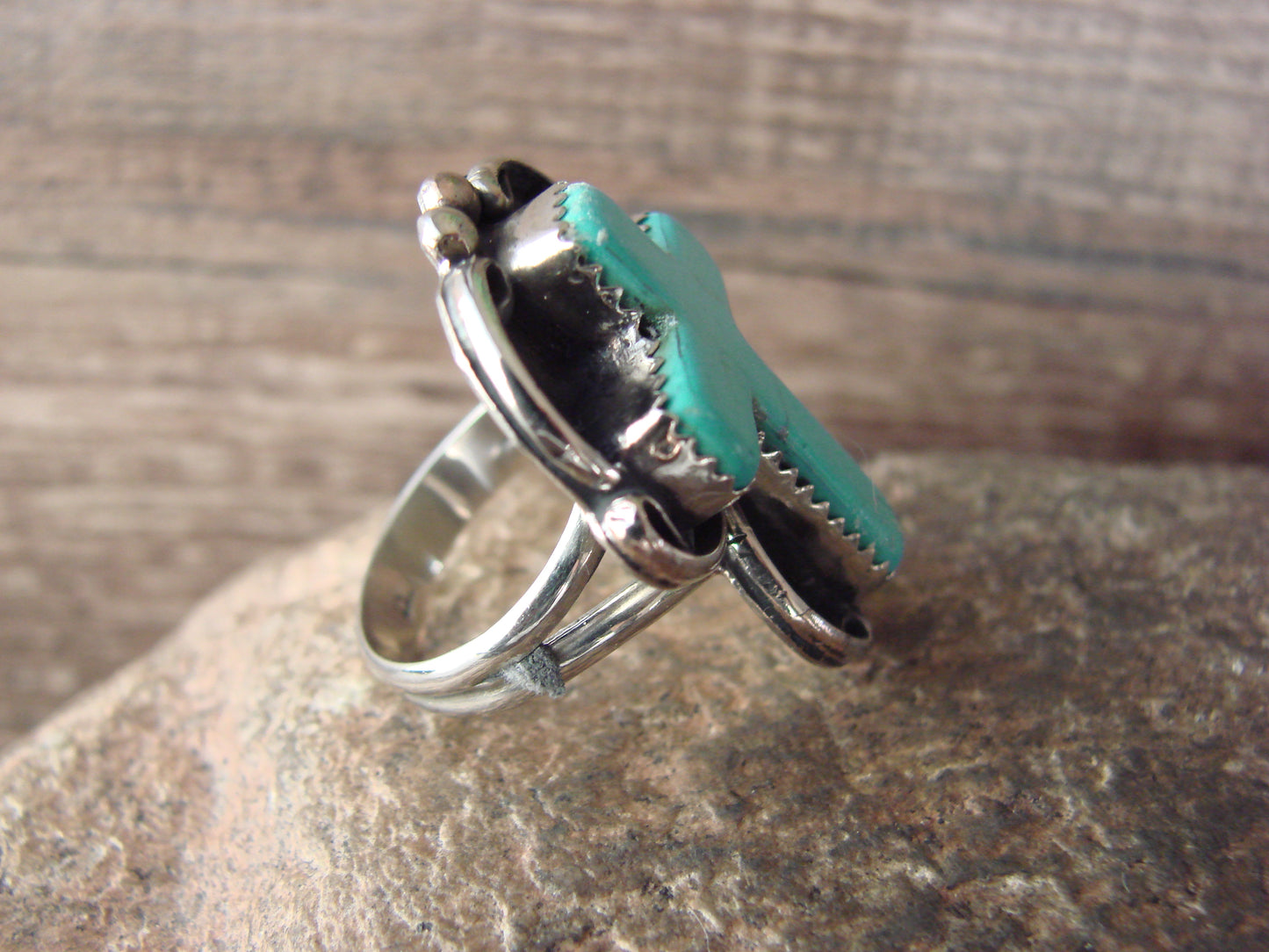 Native American Nickel Silver & Turquoise Cross Ring by Tolta - Size 6