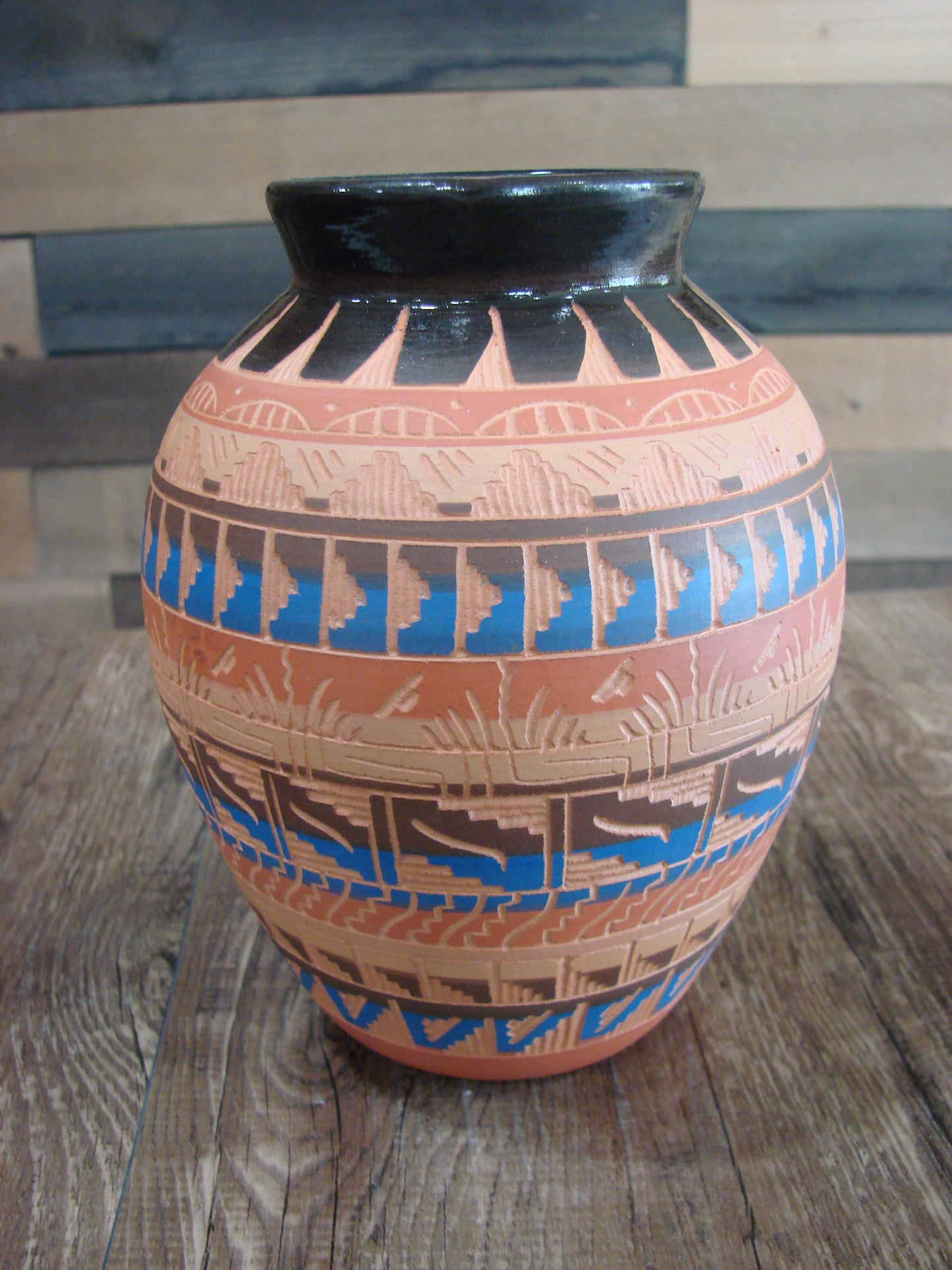 Native American Navajo Hand Etched & Painted Ginger Jar Pottery - Gilmore
