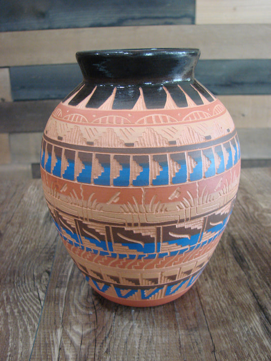 Native American Navajo Hand Etched & Painted Ginger Jar Pottery - Gilmore