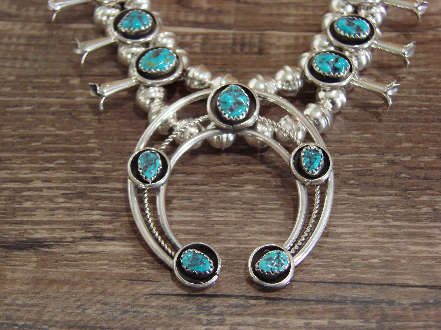 Native American Sterling Silver Turquoise Squash Blossom Set by Garcia