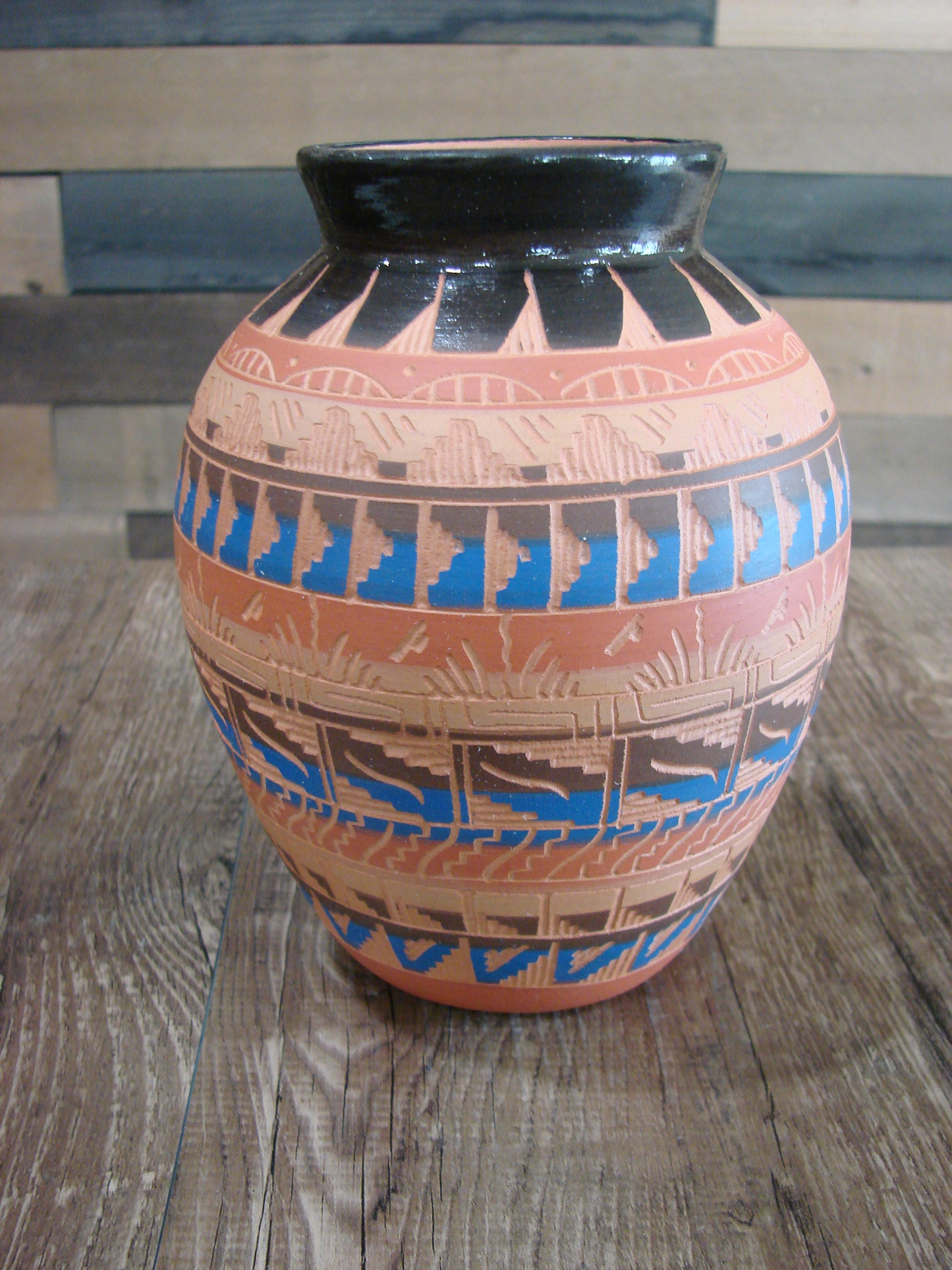 Native American Navajo Hand Etched & Painted Ginger Jar Pottery - Gilmore