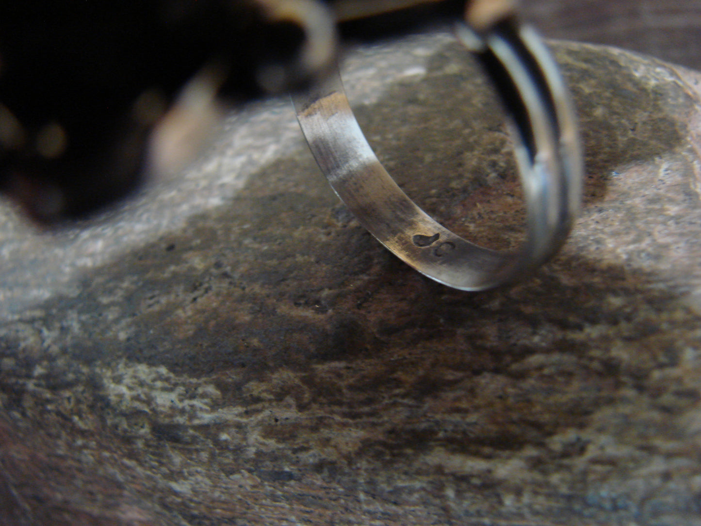 Native American Nickel Silver & Turquoise Adjustable Ring by Cleveland - Size 8 - 10