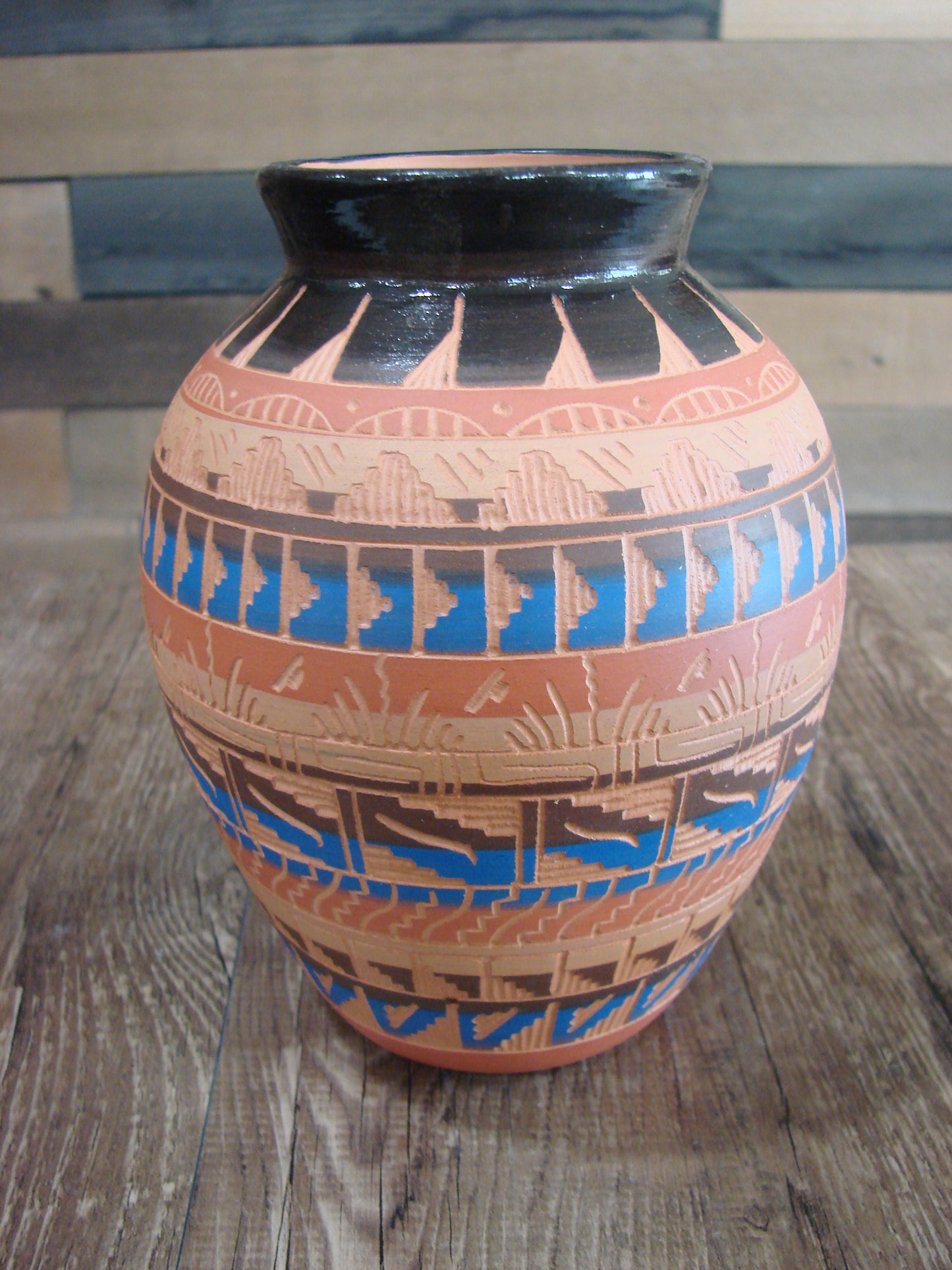 Native American Navajo Hand Etched & Painted Ginger Jar Pottery - Gilmore