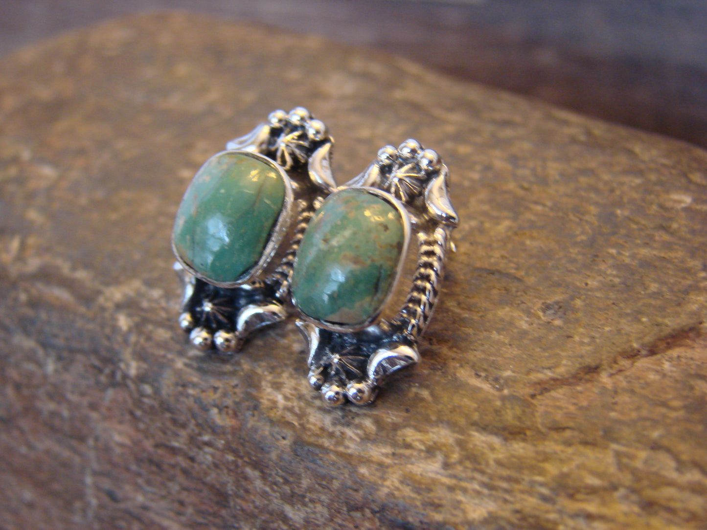 Native American Sterling Silver Sonoran Turquoise Post Earrings by McCarthy