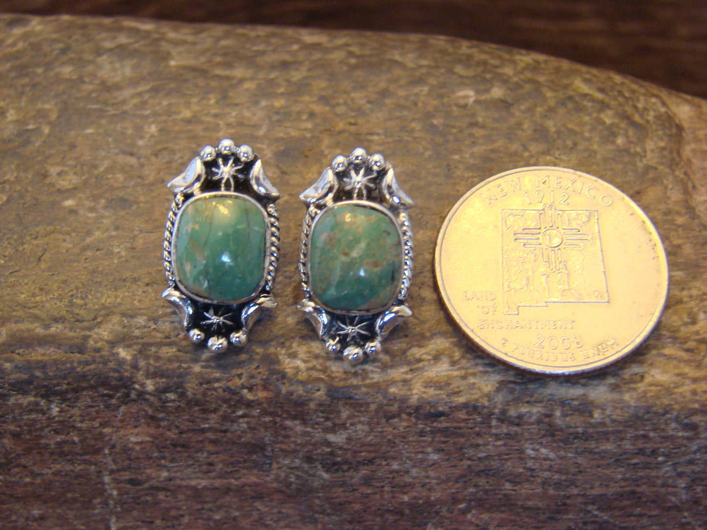 Native American Sterling Silver Sonoran Turquoise Post Earrings by McCarthy