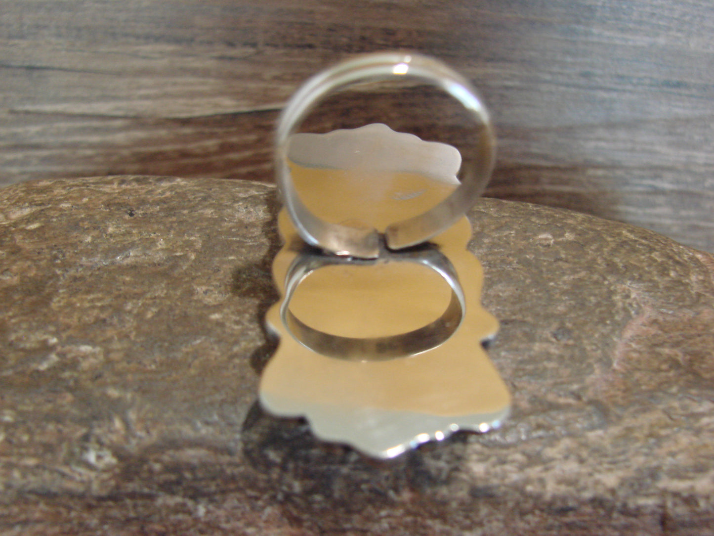 Native American Nickel Silver & Turquoise Adjustable Ring by Cleveland - Size 8 - 10