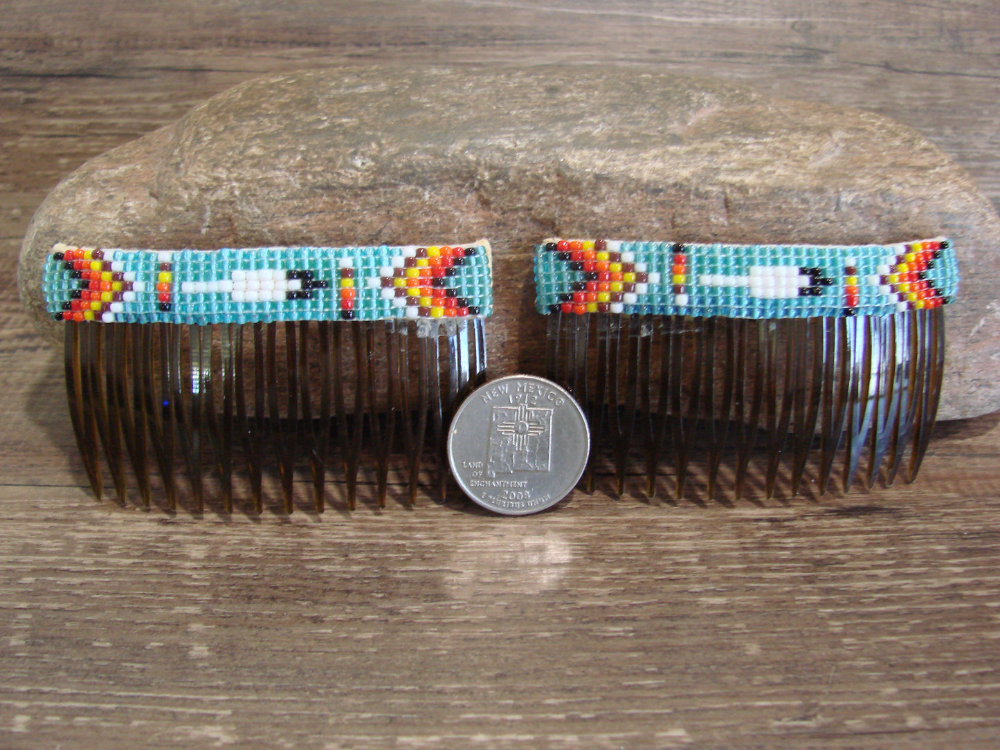 Native American Hand Beaded Hair Comb Set by Cleveland
