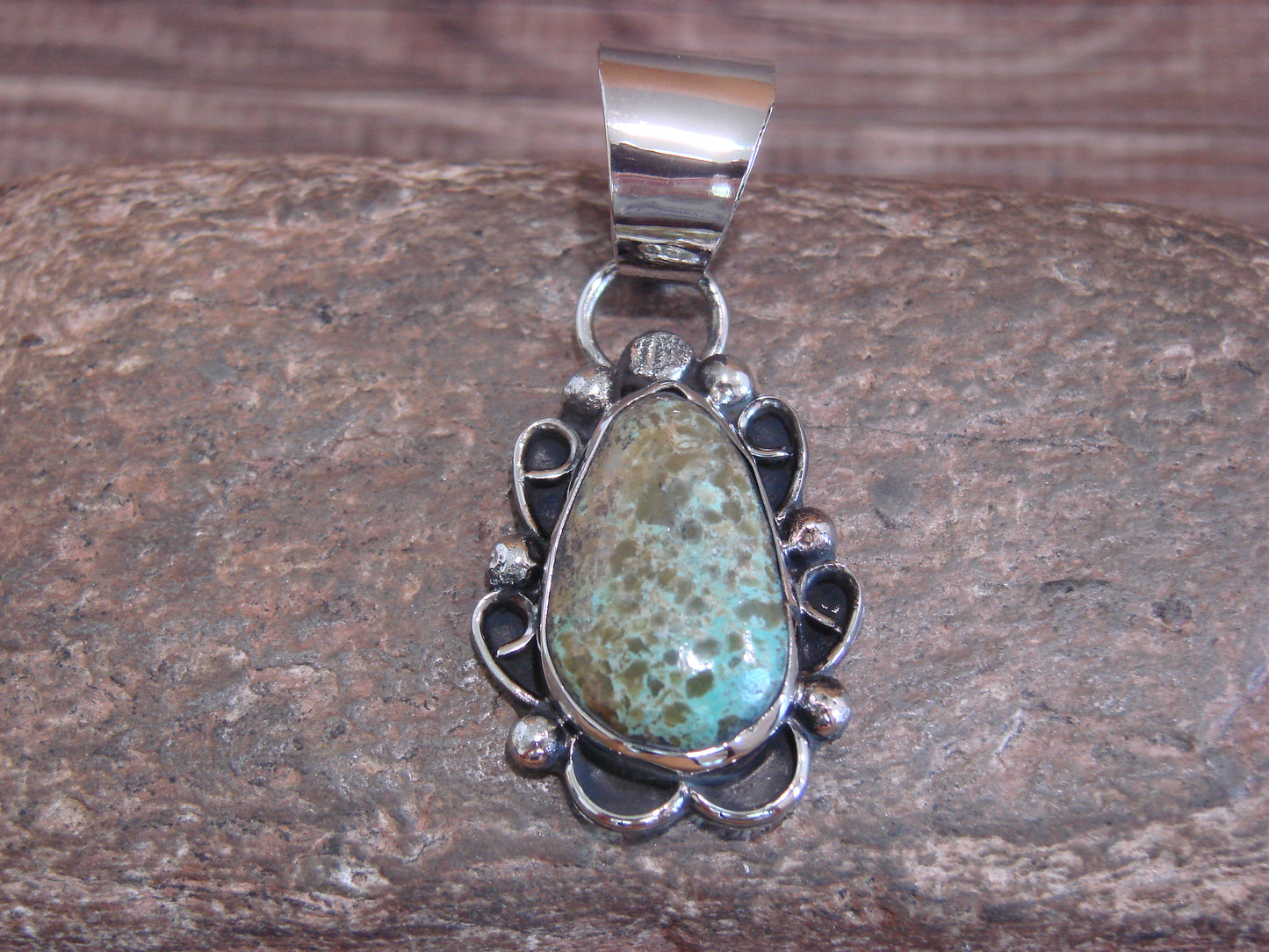 Native American Navajo Nickel Silver & Turquoise Pendant - Cleveland