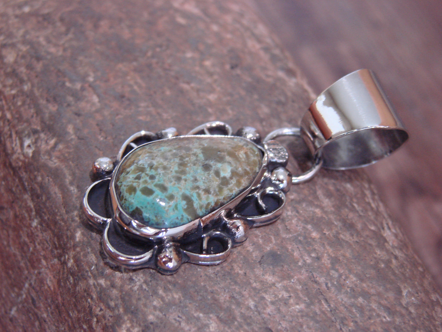 Native American Navajo Nickel Silver & Turquoise Pendant - Cleveland