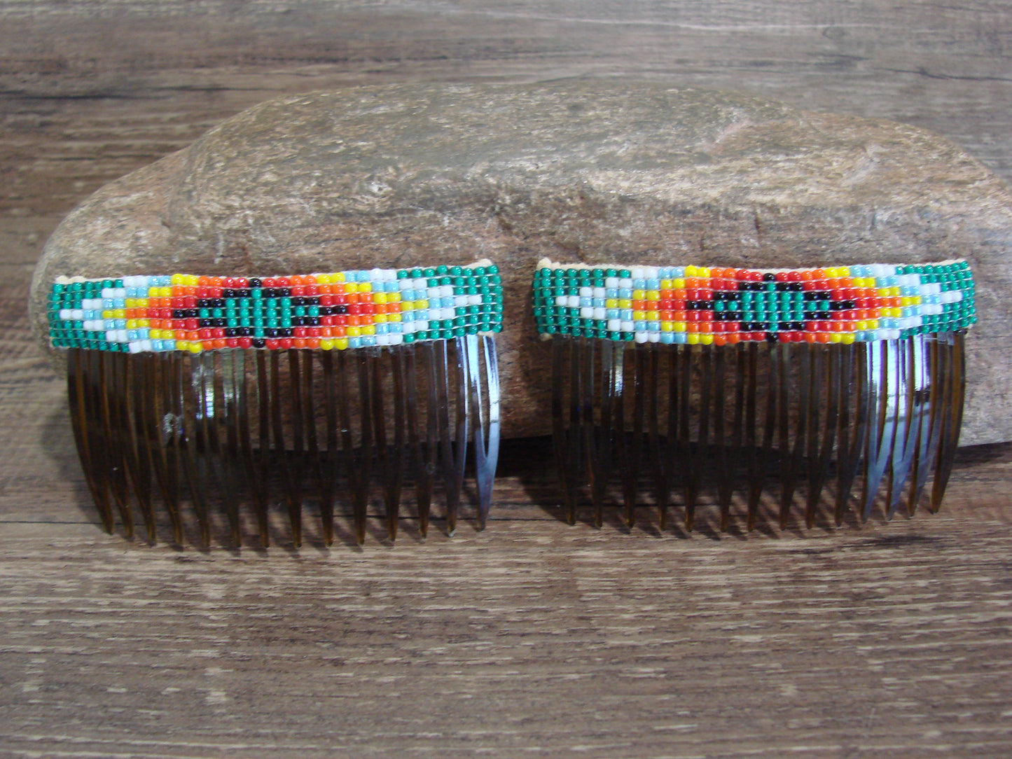 Native American Hand Beaded Hair Comb Set by Cleveland