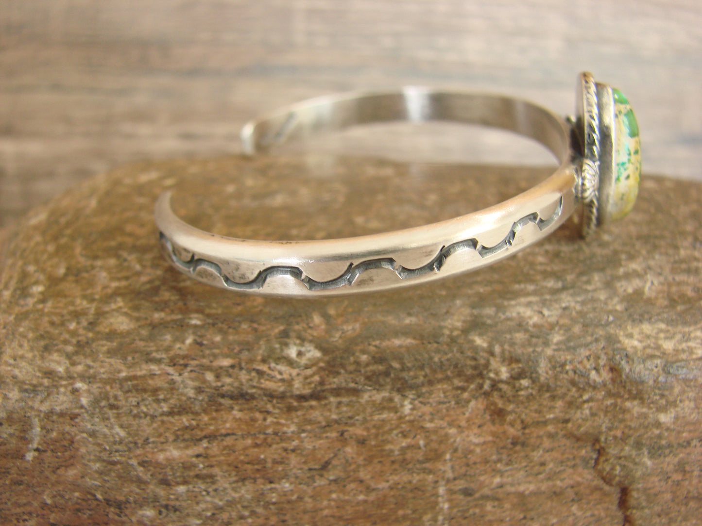Native American Sterling Silver & Sonoran Turquoise Bracelet Signed SY
