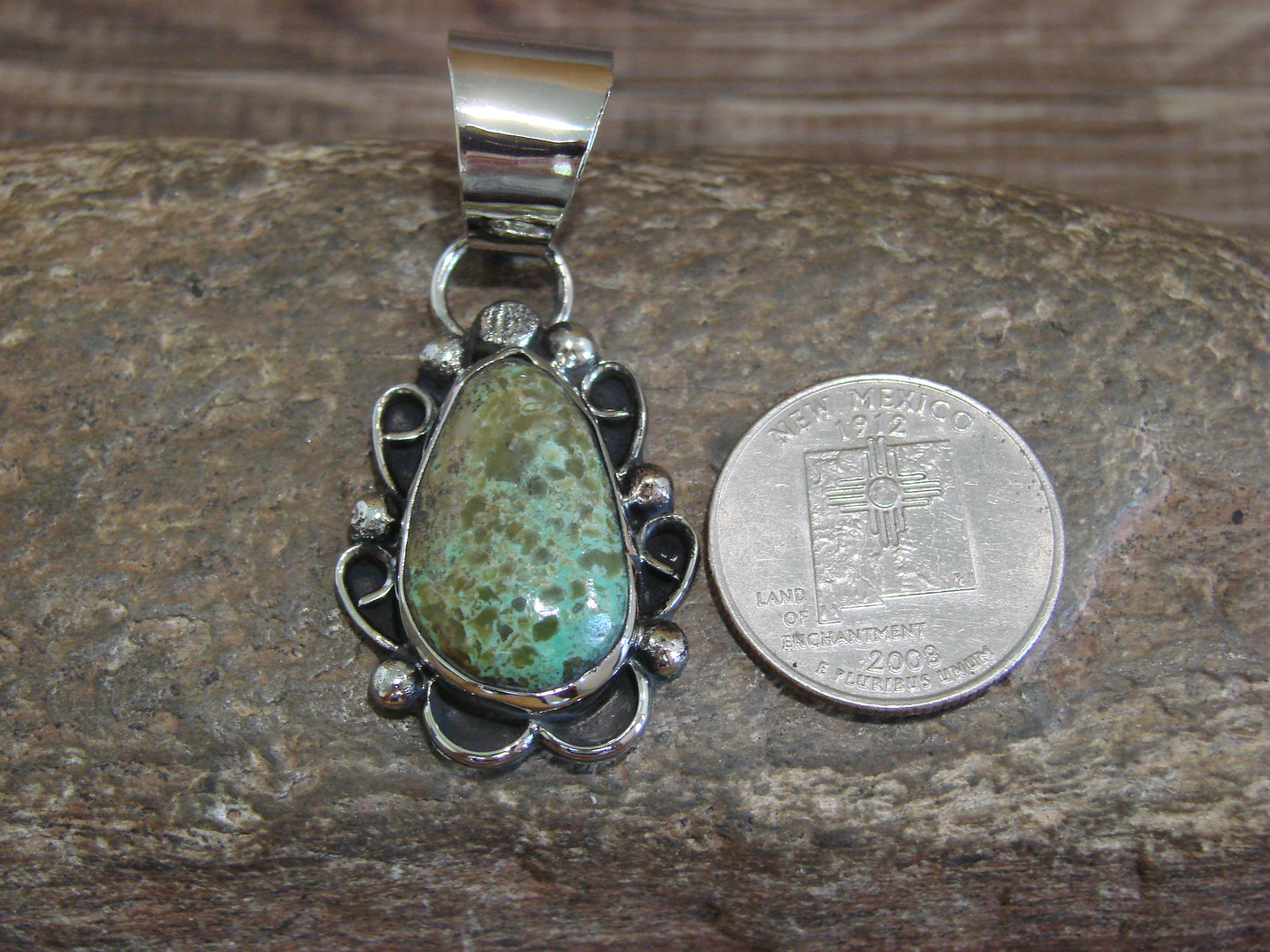 Native American Navajo Nickel Silver & Turquoise Pendant - Cleveland