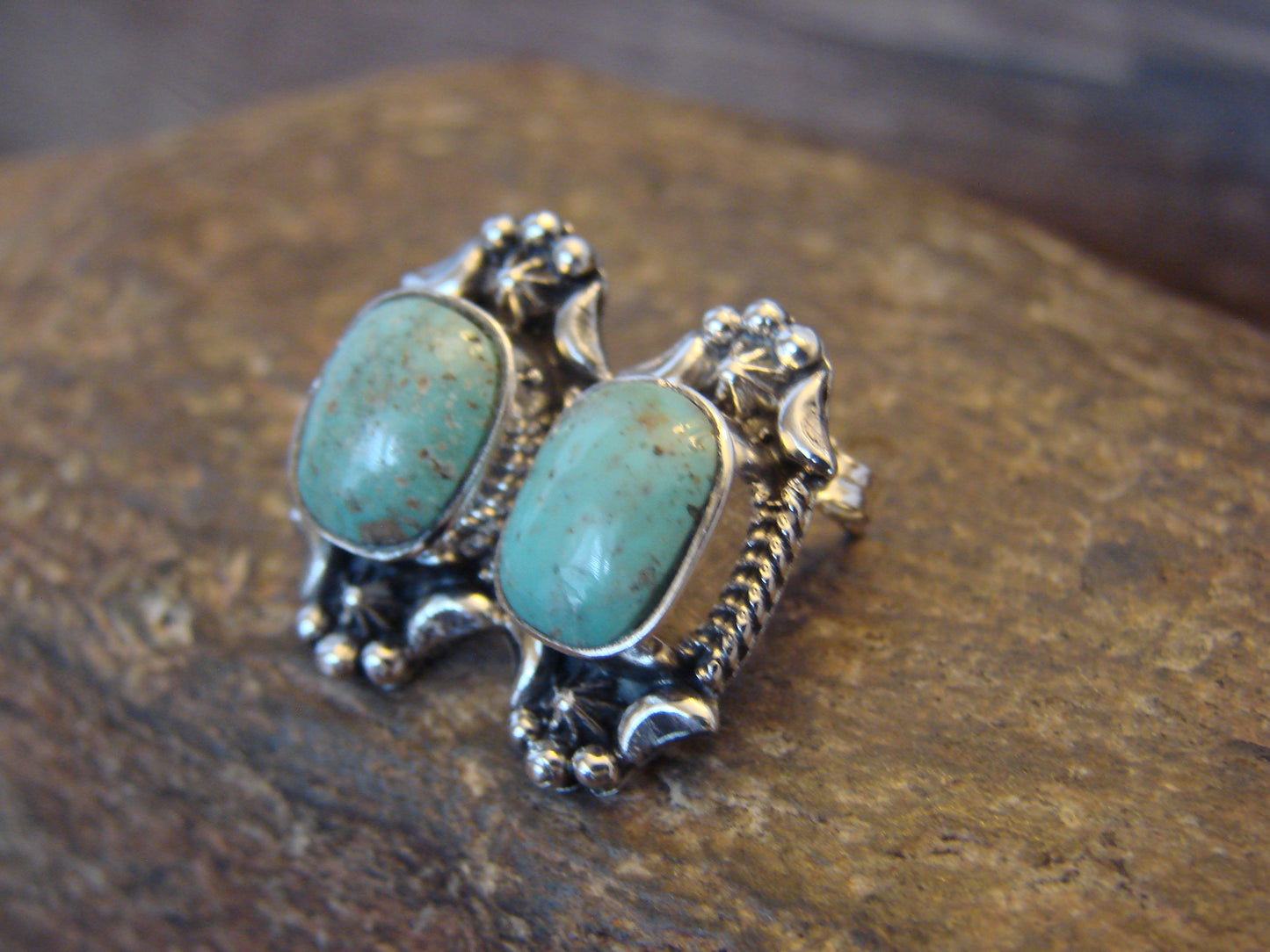 Native American Sterling Silver Sonoran Turquoise Post Earrings by McCarthy