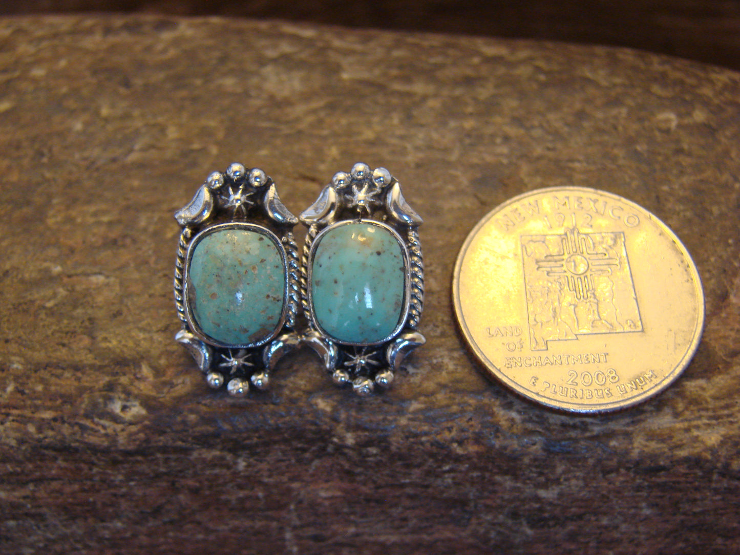 Native American Sterling Silver Sonoran Turquoise Post Earrings by McCarthy