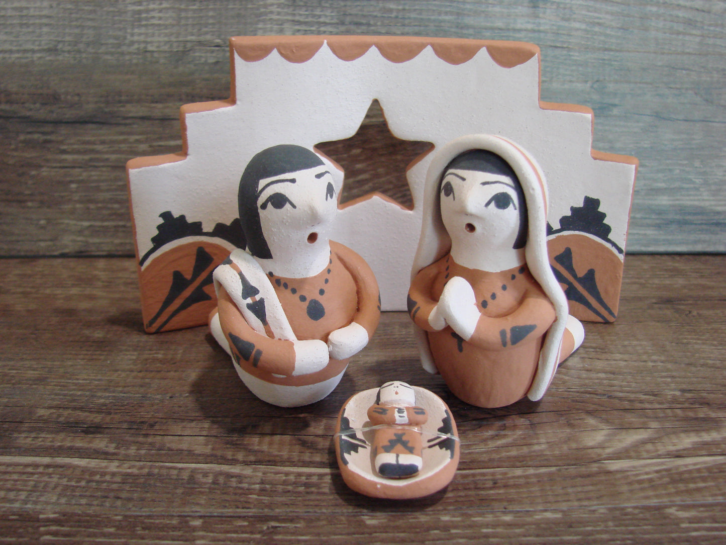 Native American Handmade Clay Manger Scene by A. R. Bailon